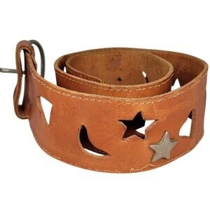 Bullocks Vintage Moon Stars Hearts Cut Out Leather Belt Retro Boho Statement